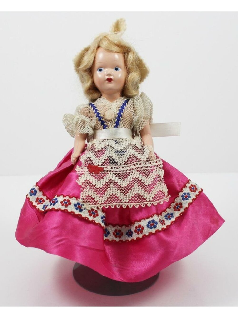 Virga Hard Plastic Costumed Display Doll Painted Eyes Frozen Legs 40's-50's